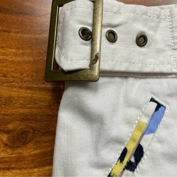 Anthropologie Maeve White Multicolor Watercolor Floral Belt Denim Skirt Size 4 - Picture 10 of 16